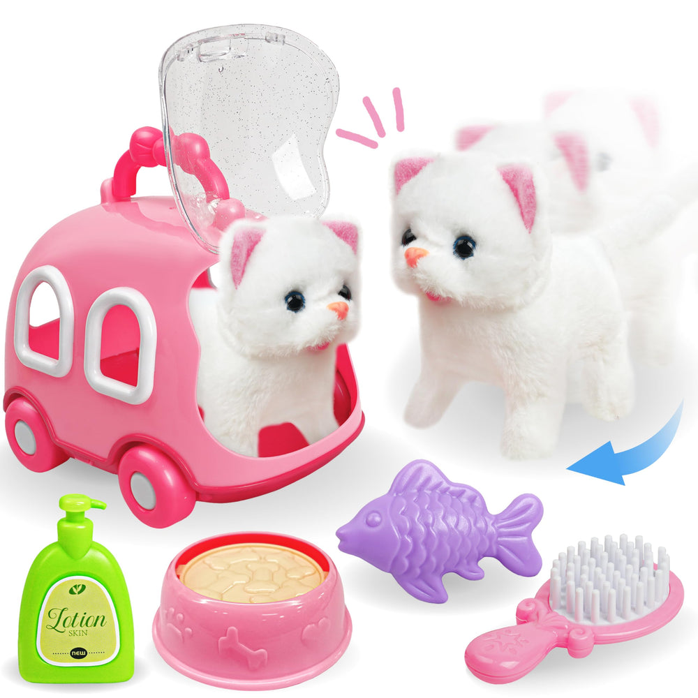 SMILESSKIDDO walking cat toy in action encourages imaginative play and gentle care.
