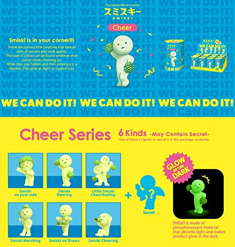 Smiski Cheer Series cheering pose glows in the dark, great desk companion.
