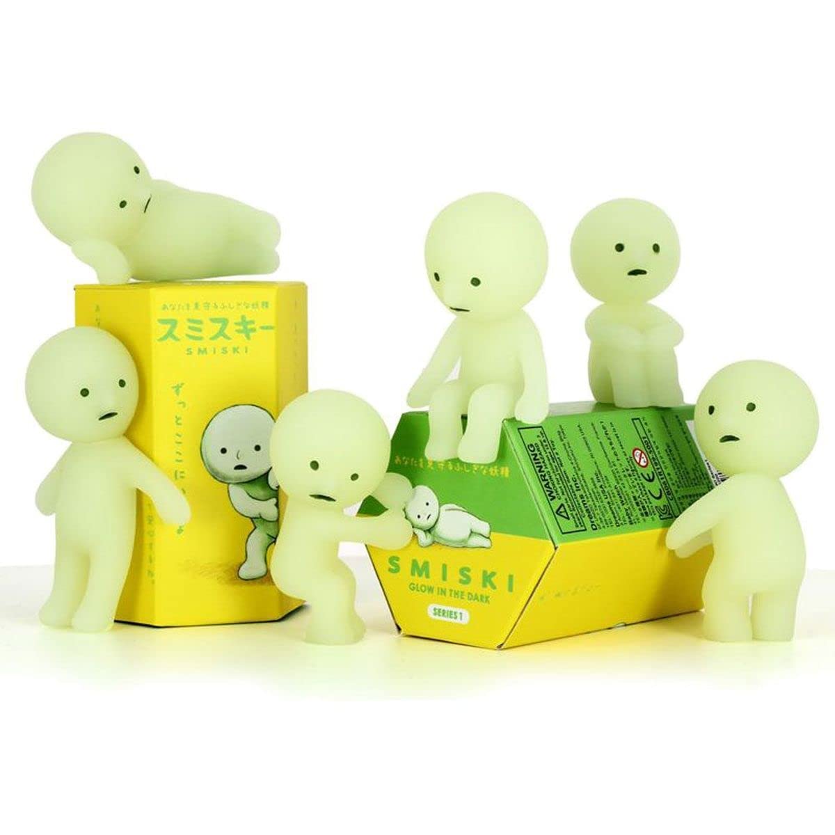 Smiski Series 1 random figure displayed on a shelf, perfect glow-in-the-dark collectible.