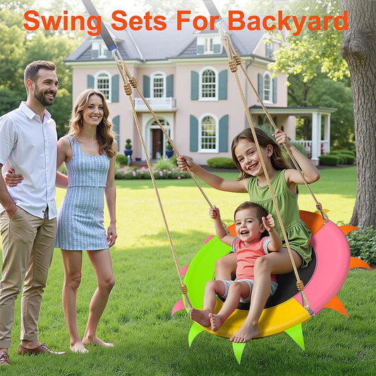 SMkidsport saucer swing adjustable-straps ensures secure hanging on trees or playsets.