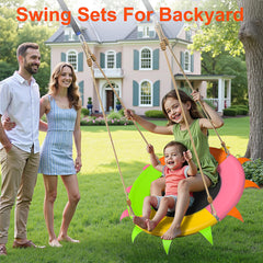 SMkidsport saucer swing adjustable-straps ensures secure hanging on trees or playsets.
