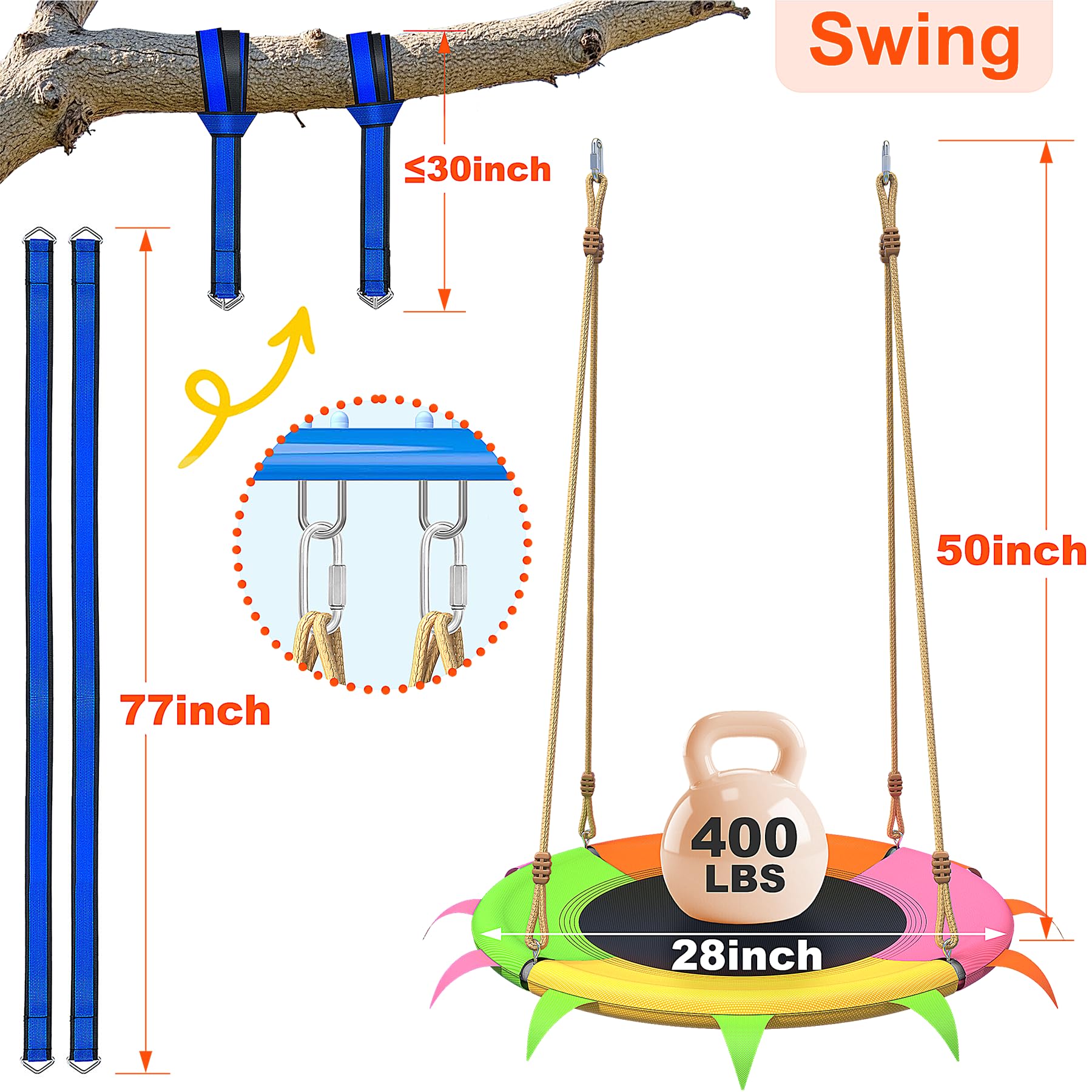 SMkidsport teslin-seat saucer swing offers durable, lighter material with high tear resistance.
