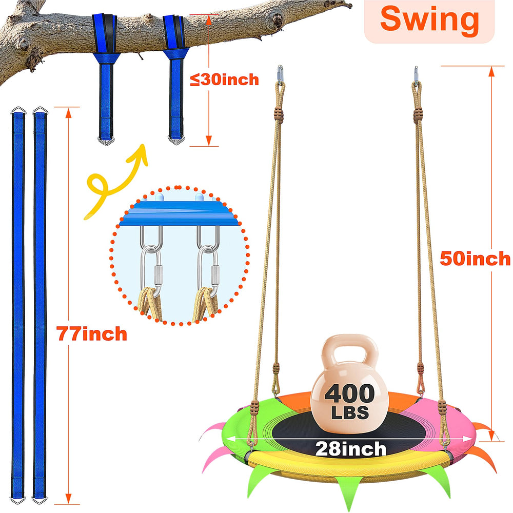 SMkidsport teslin-seat saucer swing offers durable, lighter material with high tear resistance.