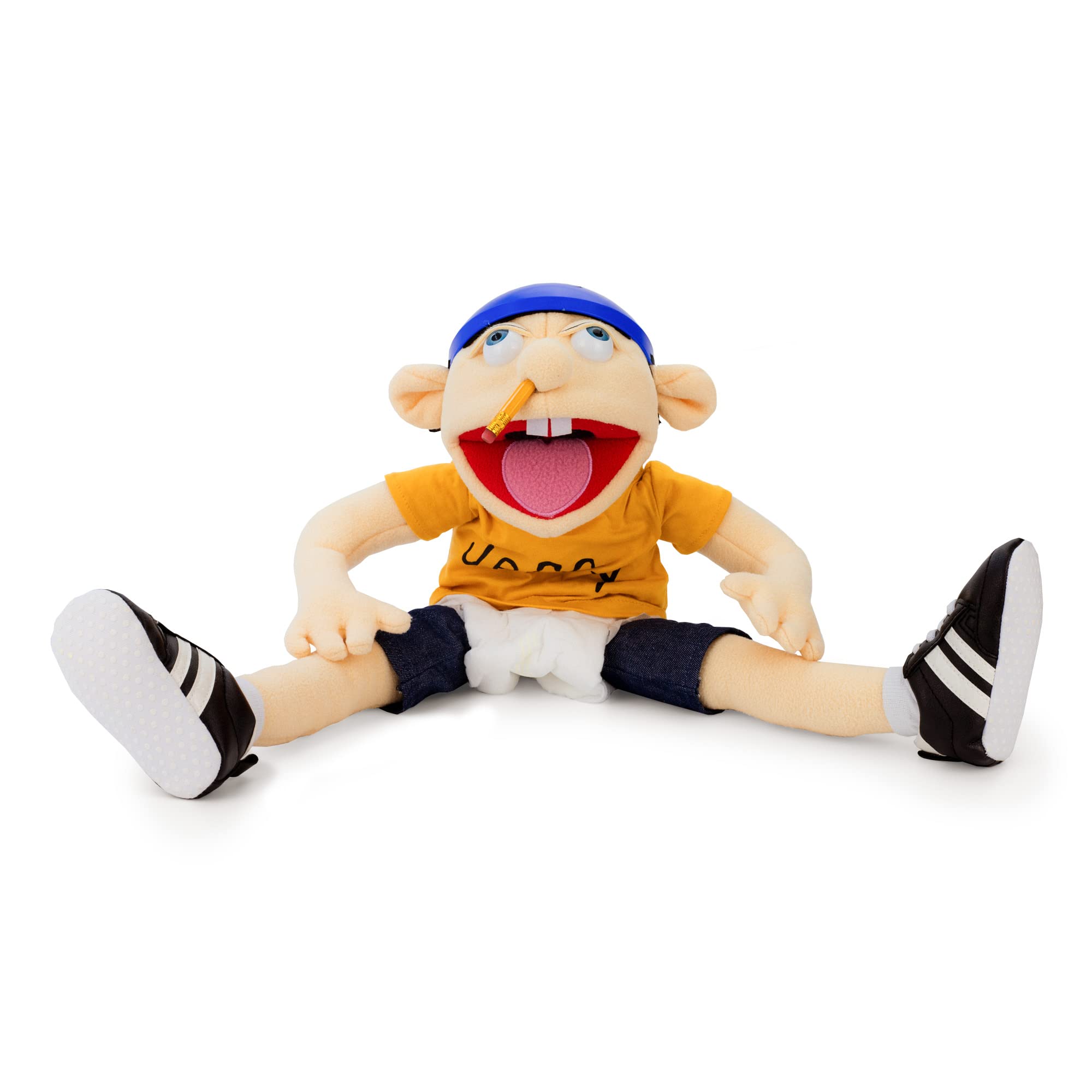 SML Jeffy puppet plush fabric close-up, showcasing soft velvet texture for lifelike warmth.