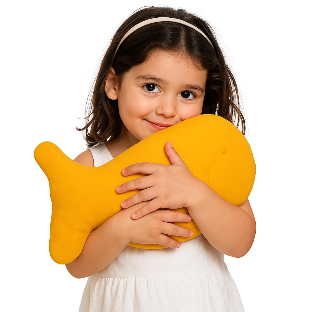 Snack Plushies cheddar-fish-cracker-design close-up highlights vibrant color and stitching.
