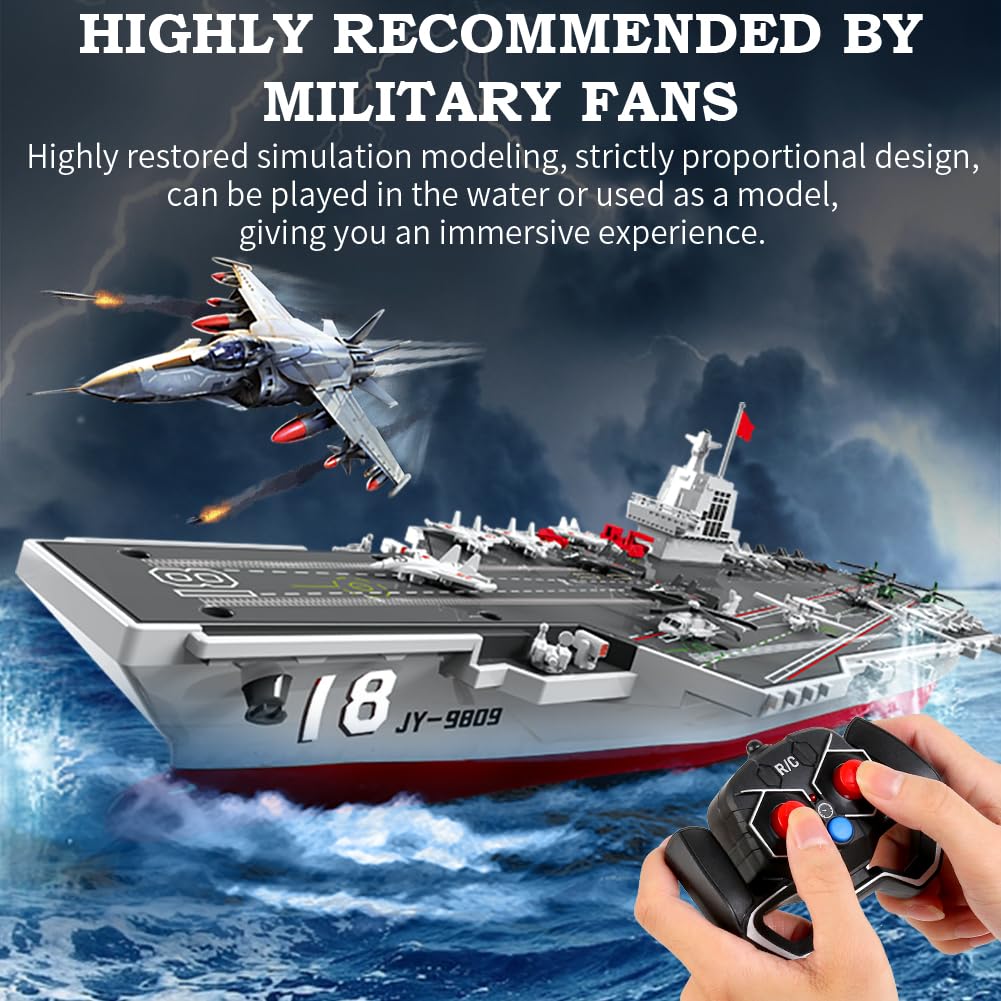SNACKTANT RC Boats aircraft carrier close-up with customizable details.