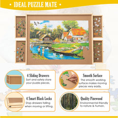 Snail table measures 34 by 26 inches for generous puzzle space