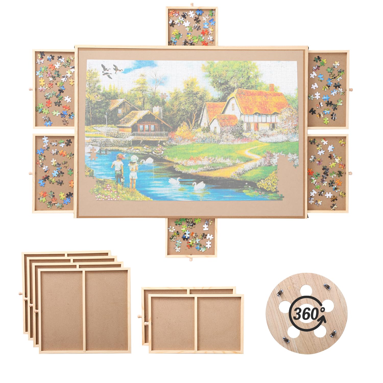 Snail rotating puzzle board smooth surface enables effortless piece placement.