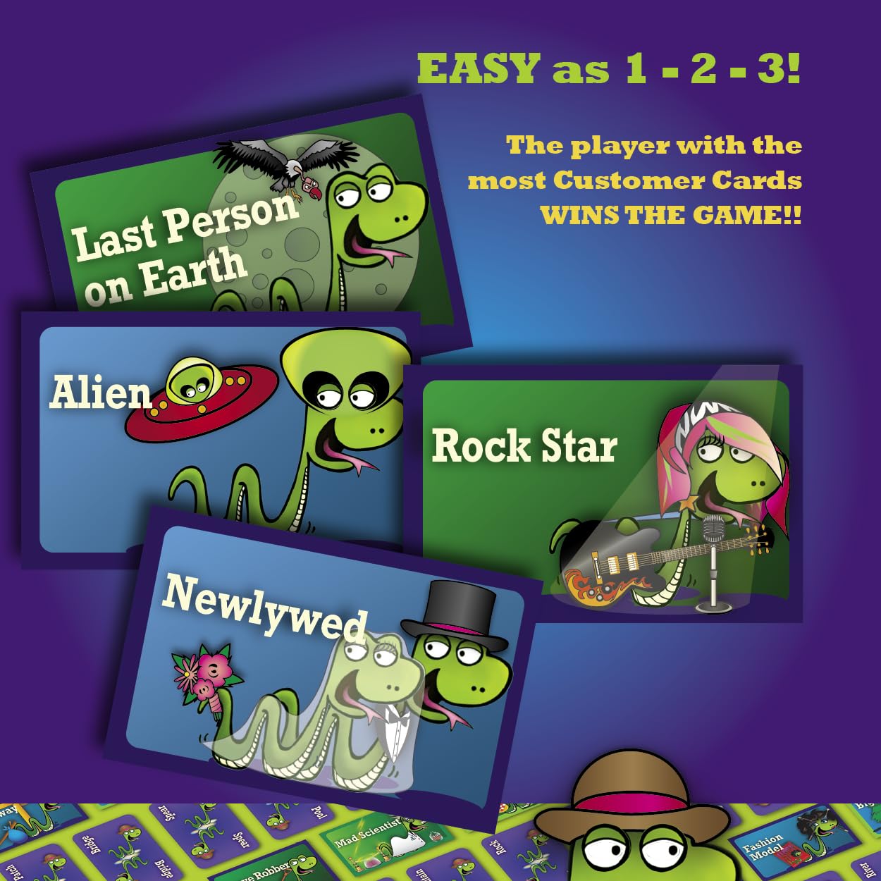 SNAKE OIL contents layout shows 340 word cards and 30 customer cards.