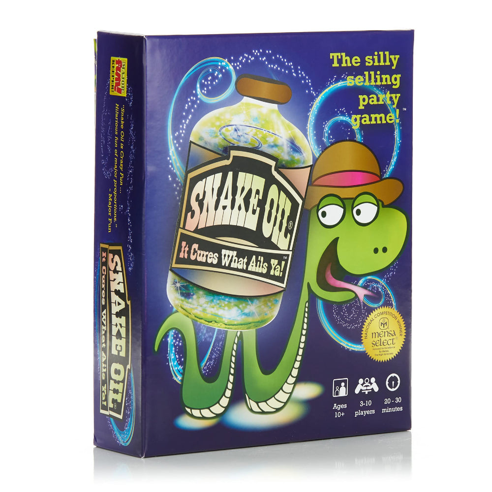 SNAKE OIL game front cover inviting party fun for groups.