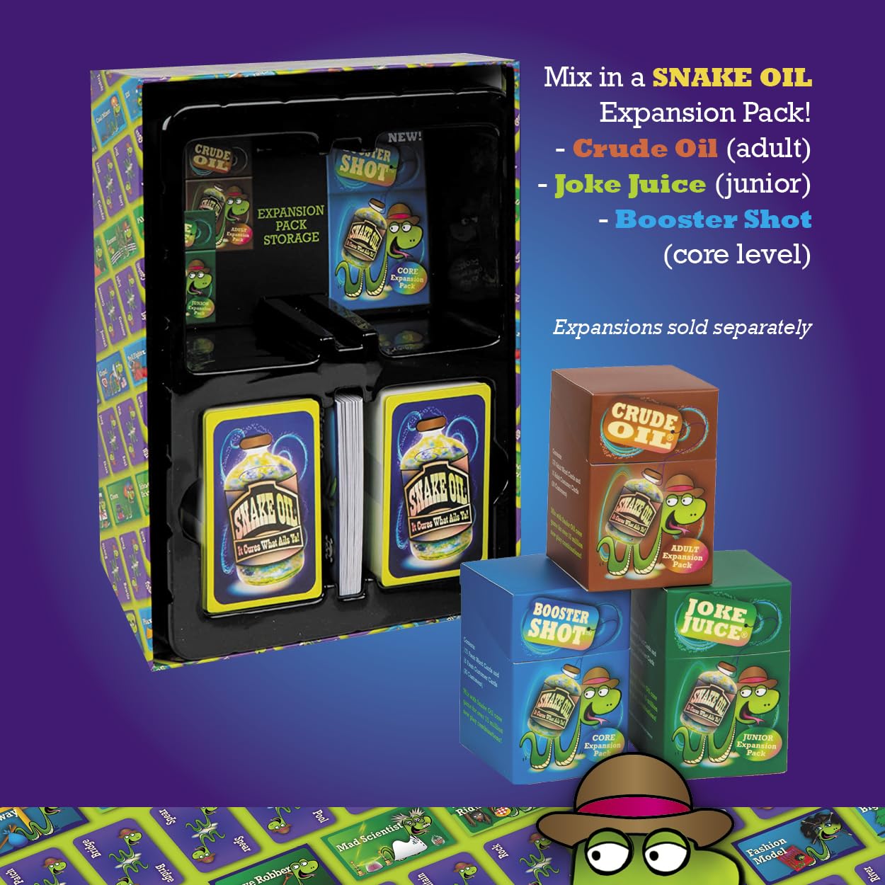 SNAKE OIL packaging with vibrant branding for easy gifting.