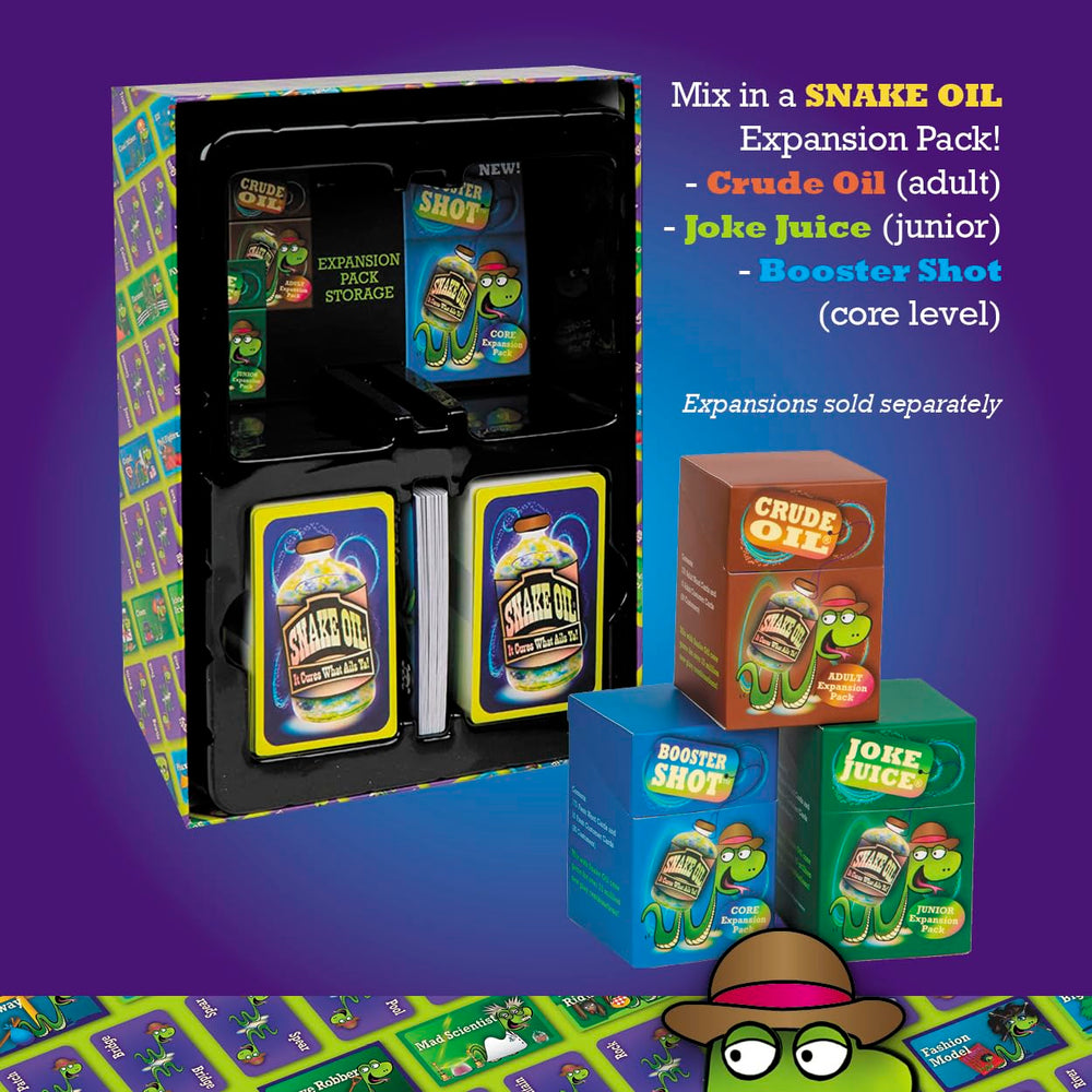 SNAKE OIL packaging with vibrant branding for easy gifting.