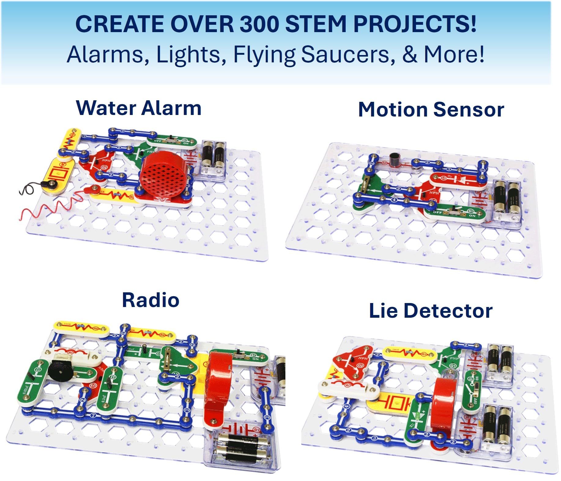 Snap Circuits battery box and wiring showing safe low-voltage power