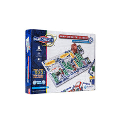 Snap Circuits components arranged on grid showing easy snap assembly