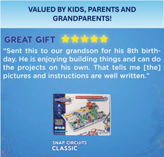 Snap Circuits project manual opened showing step-by-step guidance