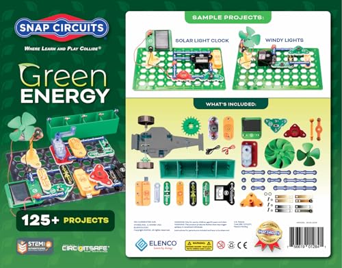 Snap Circuits solar cell powering a small LED for solar energy demo.