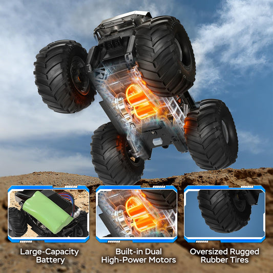 SnapBlox all-terrain RC car with anti-skid tires for solid grip.