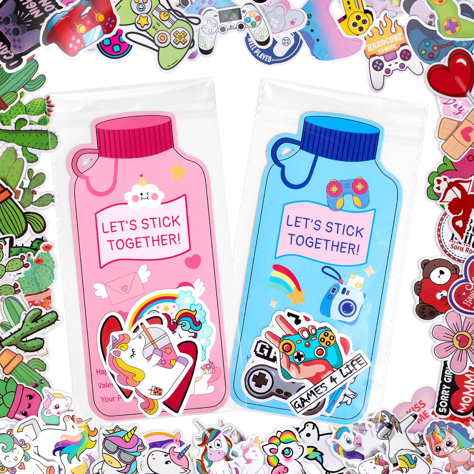 SnapBlox water bottle cards showcase playful Valentine designs for classroom exchanges.