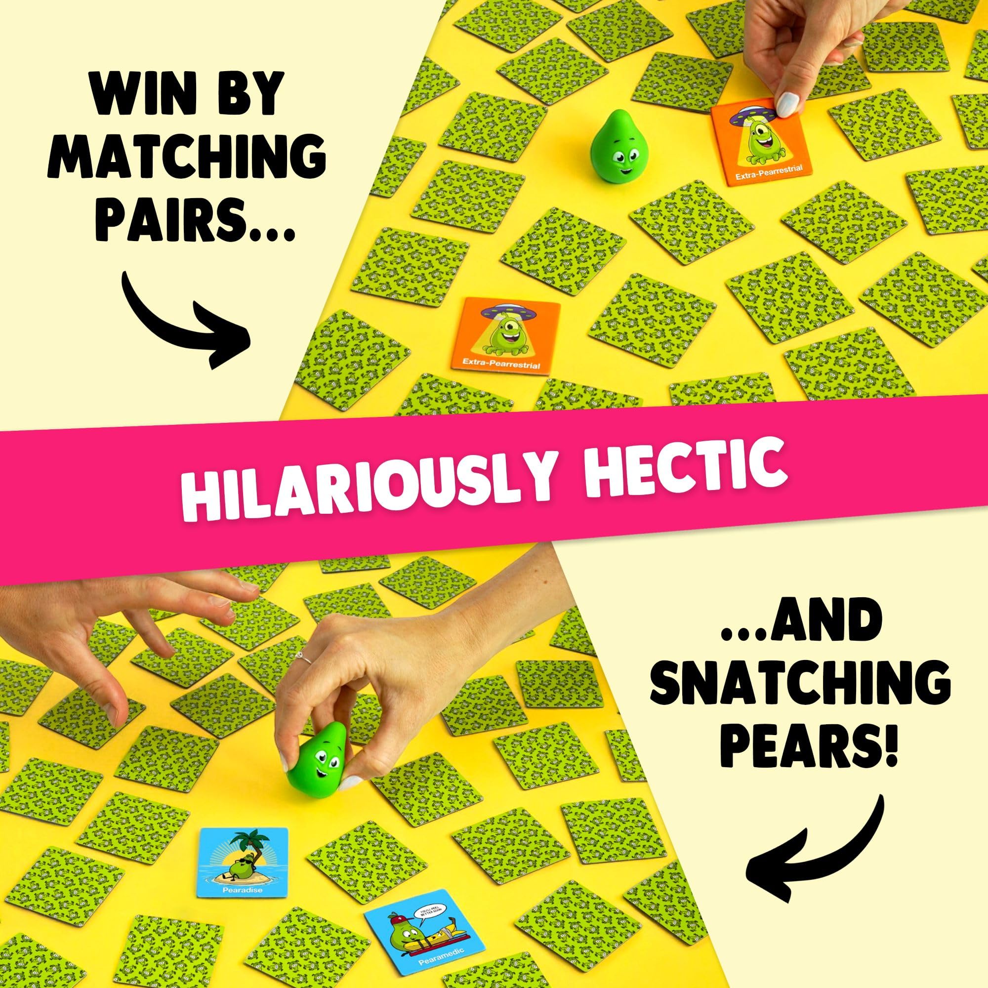 Family around the table laughing during Snatching Pears play.