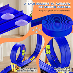 Snidov track accommodates 1/64 scale cars for mini racing fun.