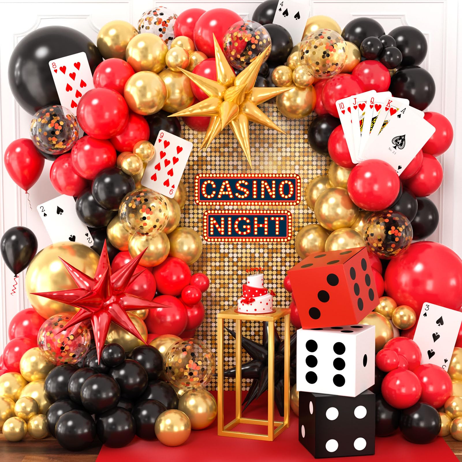 SNLN 132Pcs casino balloon garland for Vegas night decor.