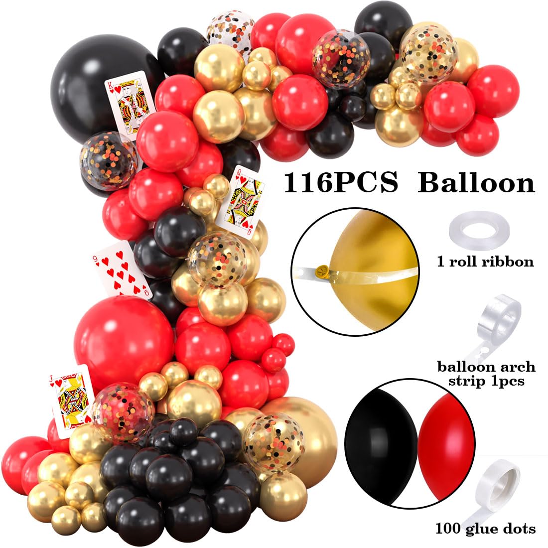 SNLN black red gold balloons for glamorous Vegas ambiance.