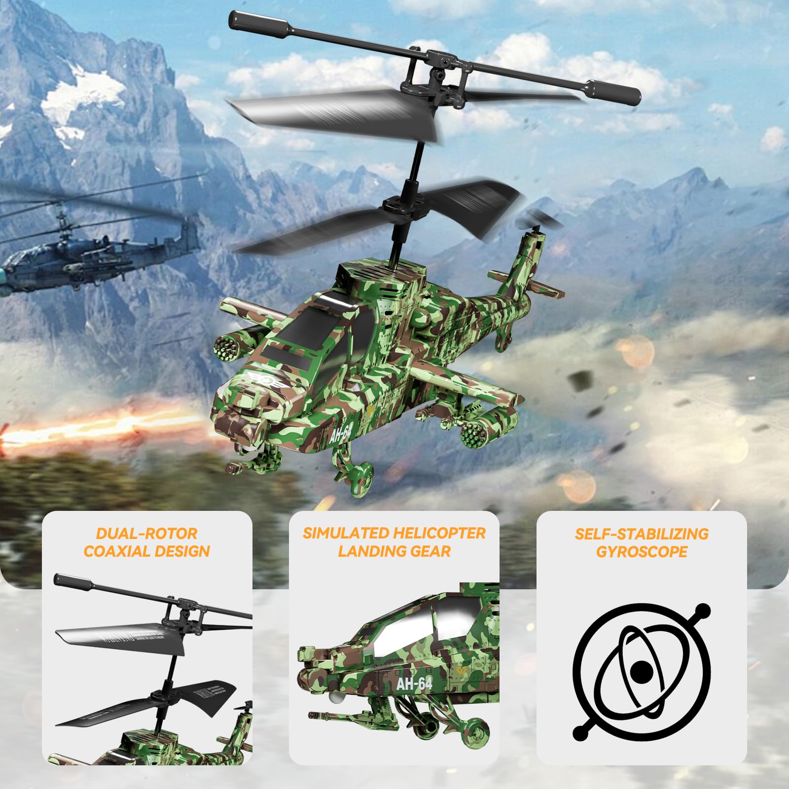 SNMUMU Apache RC helicopter 6-channel control for dynamic moves