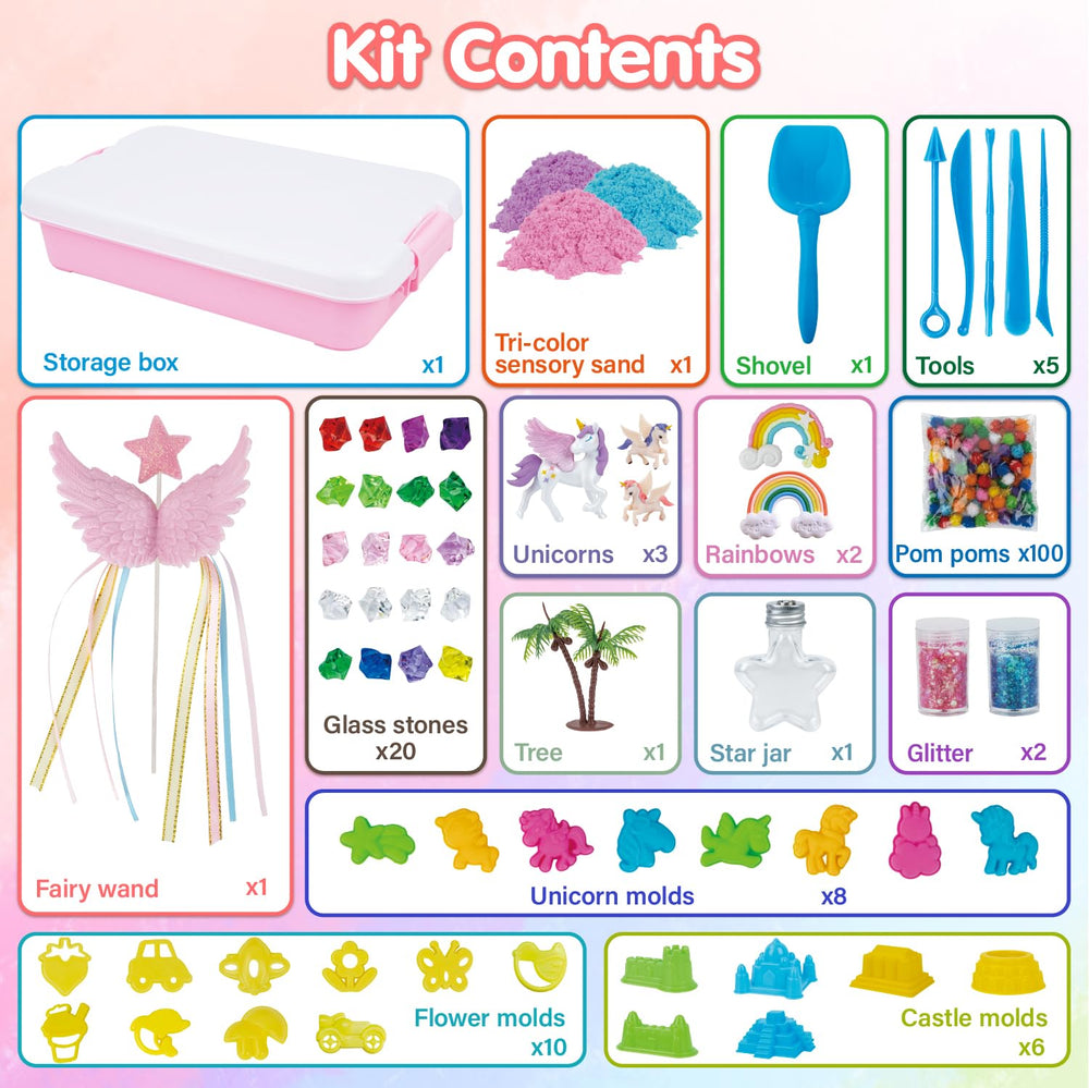 Snookids 162pcs sand molds and unicorns for imaginative sculpting.