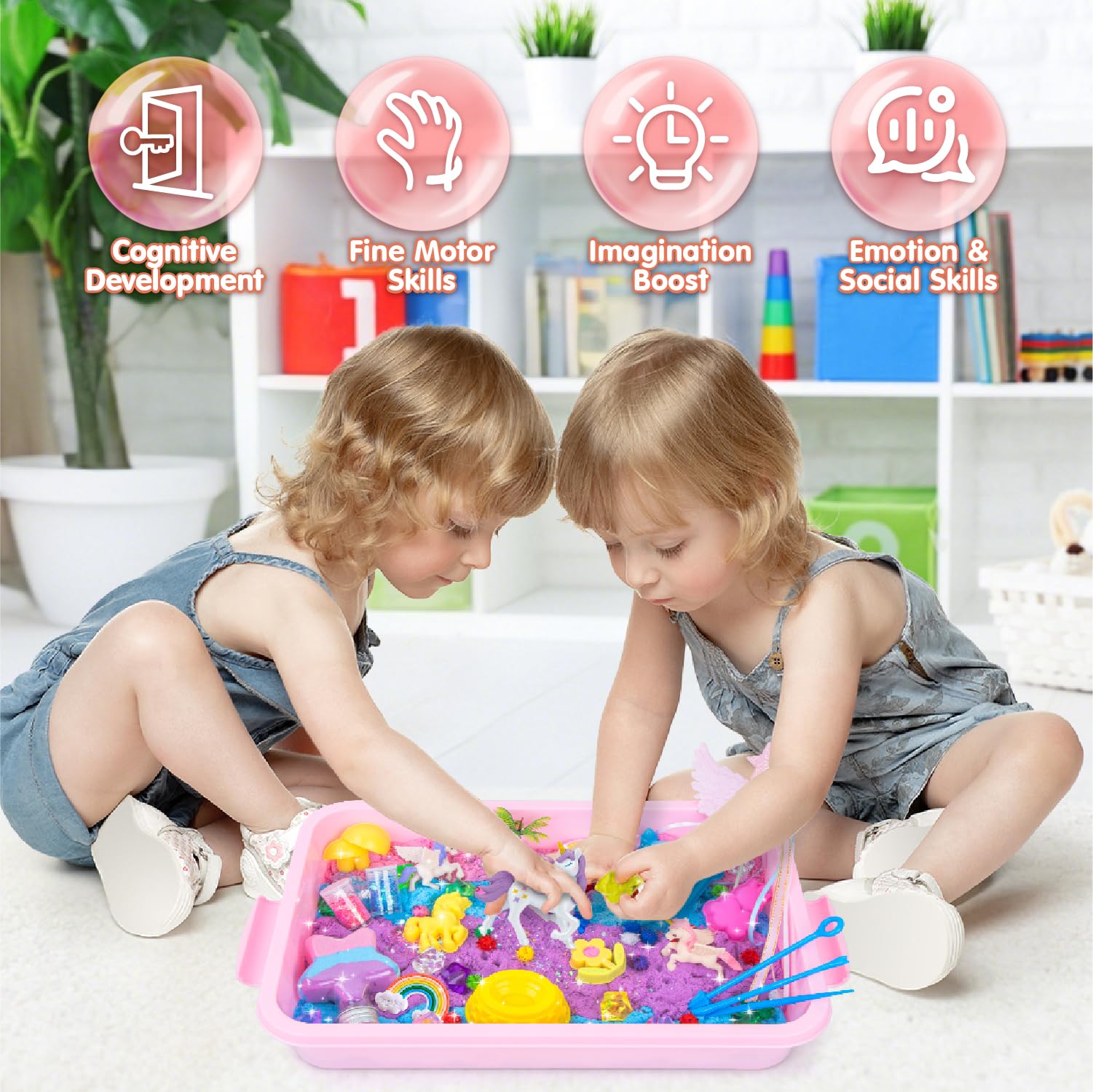 Snookids storage sandbox and resealable bags for tidy indoor play.
