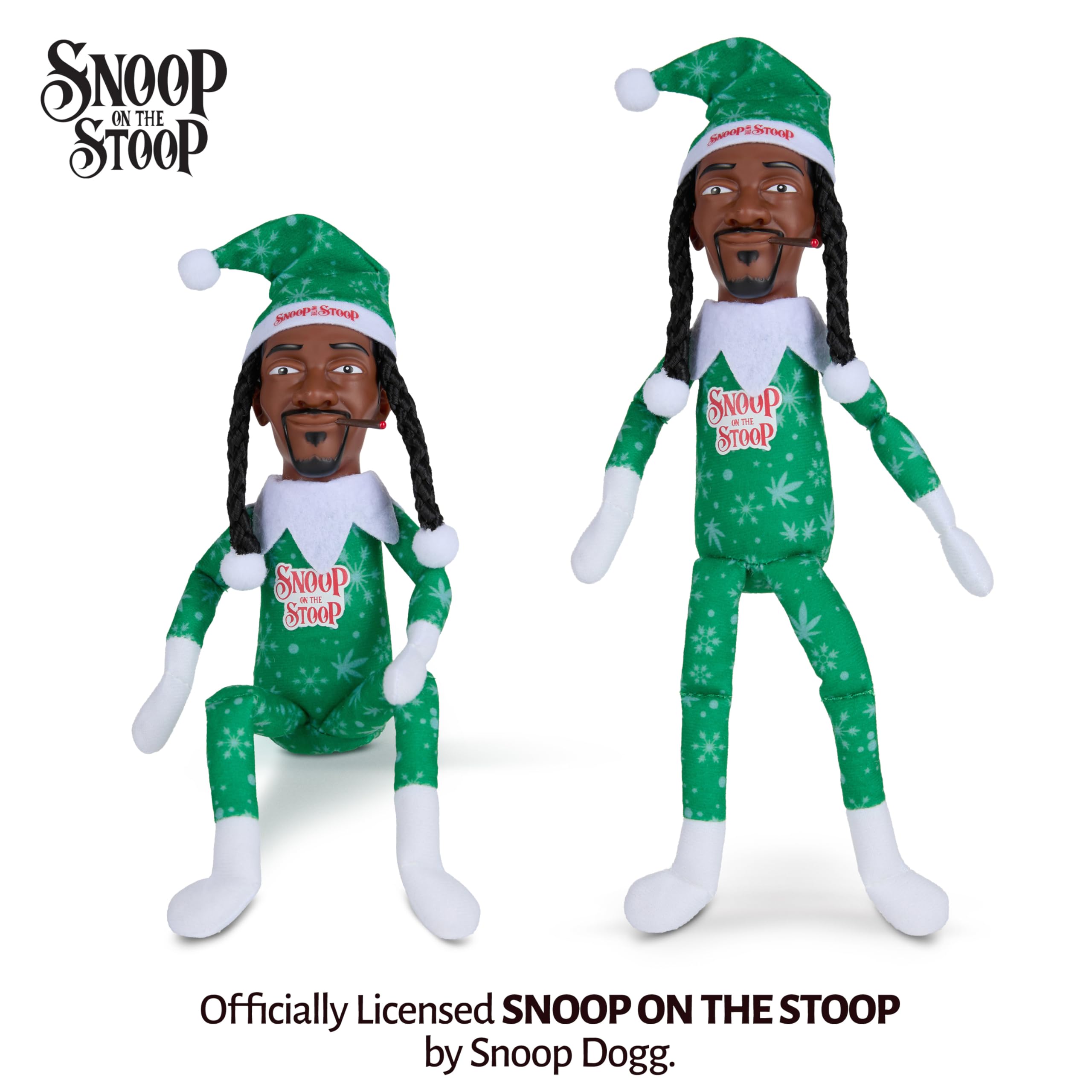Snoop Dogg Snoop on the Stoop elf wearing a Santa hat adds playful flair