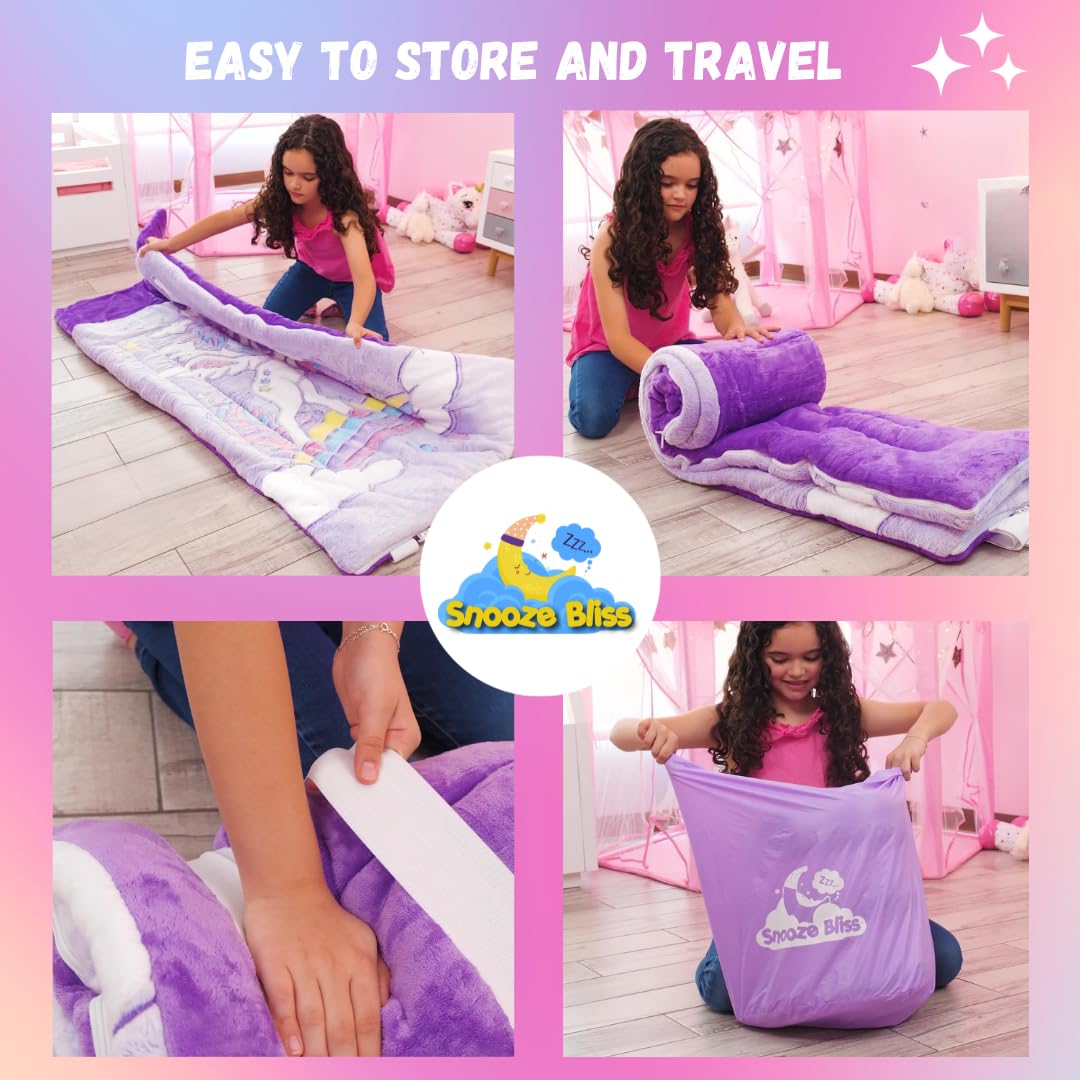 Snooze Bliss sleeping bag measures 66 by 30 inches for growing kids