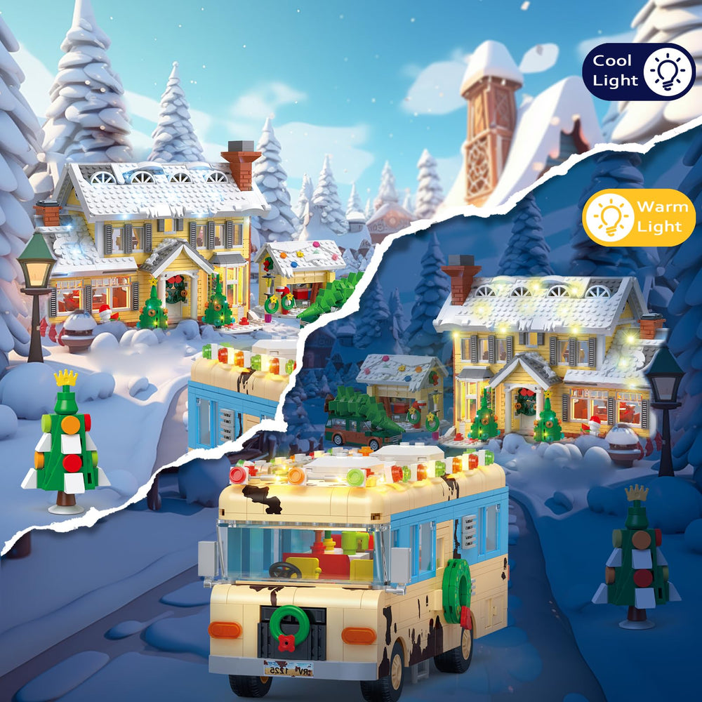 Snow Village Building Set: Christmas tree enhances seasonal ambiance