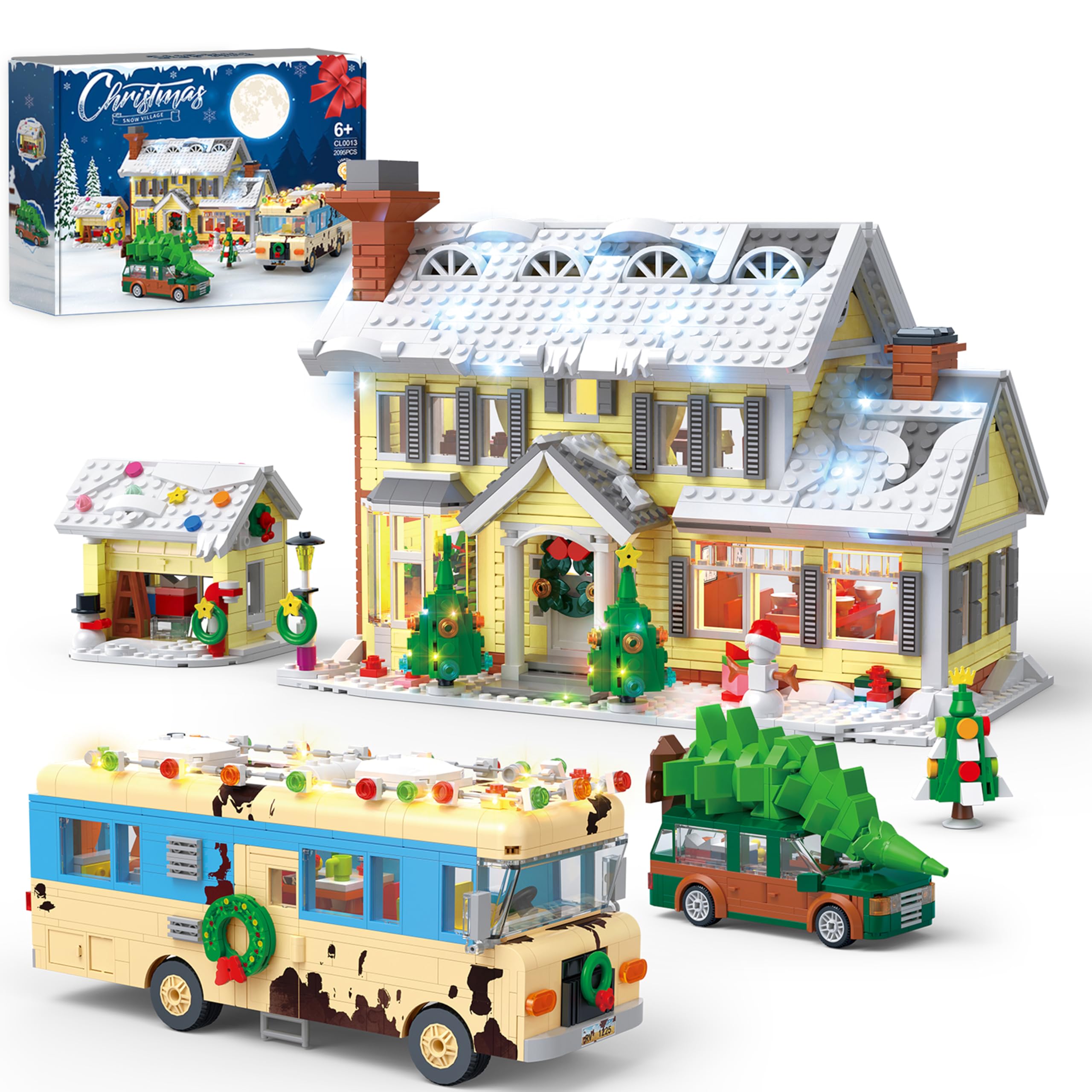 Snow Village Building Set: house roof decor enhances festive display