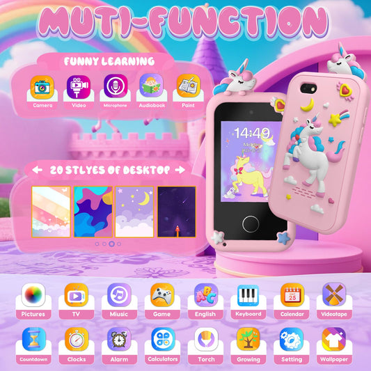 SnowCinda toy phone shows dual cameras for photos and videos during creative play.