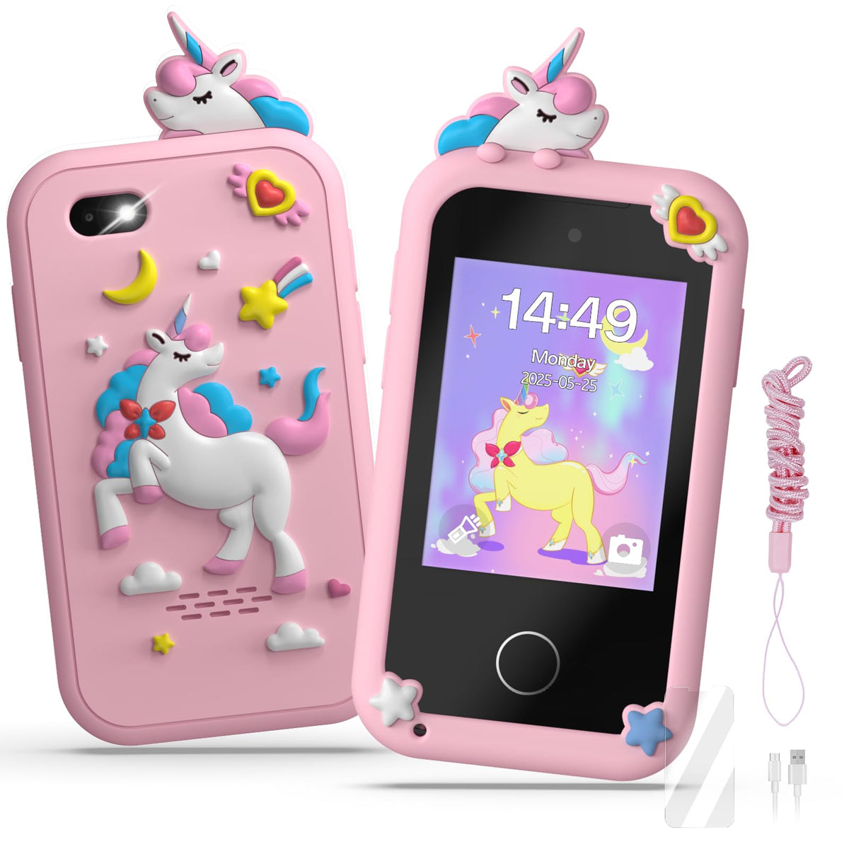 SnowCinda kids smart phone toy featuring unicorn theme on screen for imaginative play.