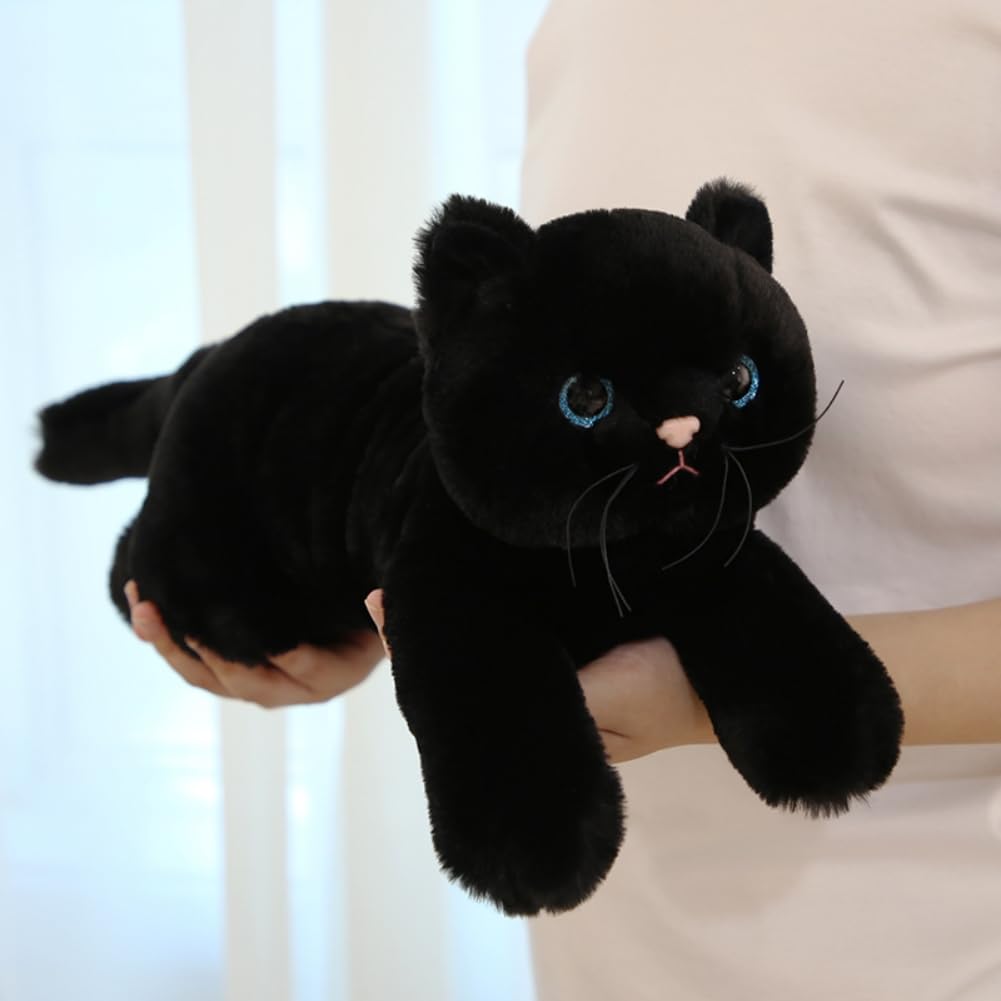 SNOWOLF 19.7-inch black cat plush back view demonstrates lifelike size