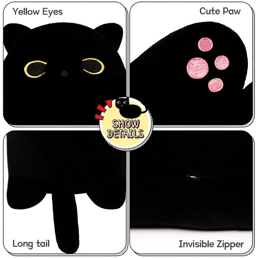 SNOWOLF Black Cat Plush close-up showing ultra-soft fabric for gentle touch