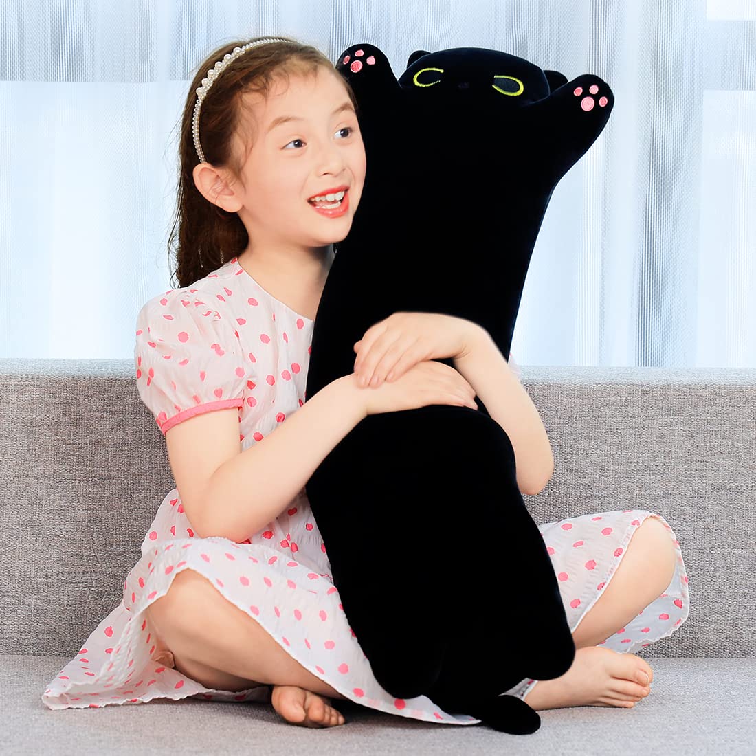 SNOWOLF Black Cat Plush zipper at the head for easy filler adjustment