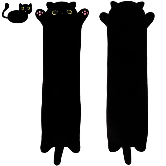 SNOWOLF Long Cat Plush 43-inch black cat for cozy hugs and room decor.