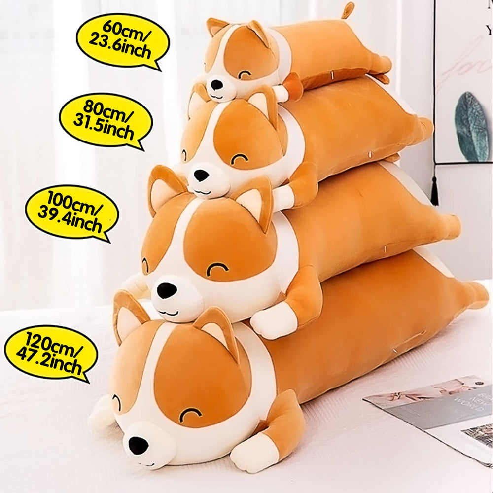 SNOWOLF Shiba Inu plush on bed enhances bedroom decor with playful charm.