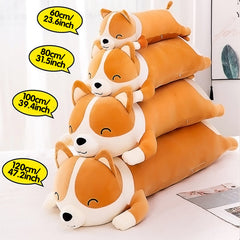 SNOWOLF Shiba Inu plush on bed enhances bedroom decor with playful charm.