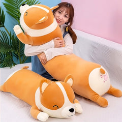 SNOWOLF Shiba Inu plush front view shows soft fabric and cuddly feel.
