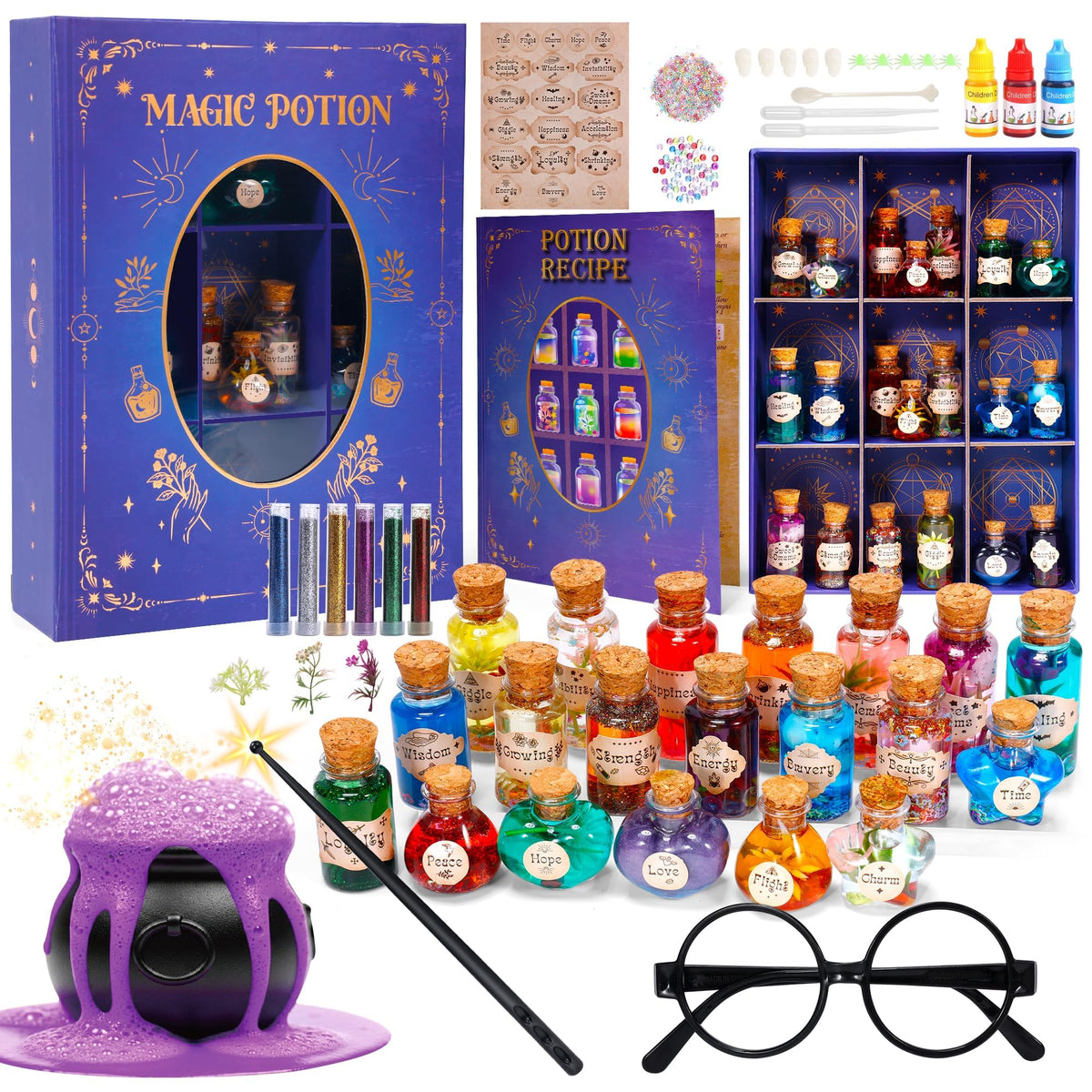 Sntieecr Magic Potion Kit display box with organized bottles for easy viewing
