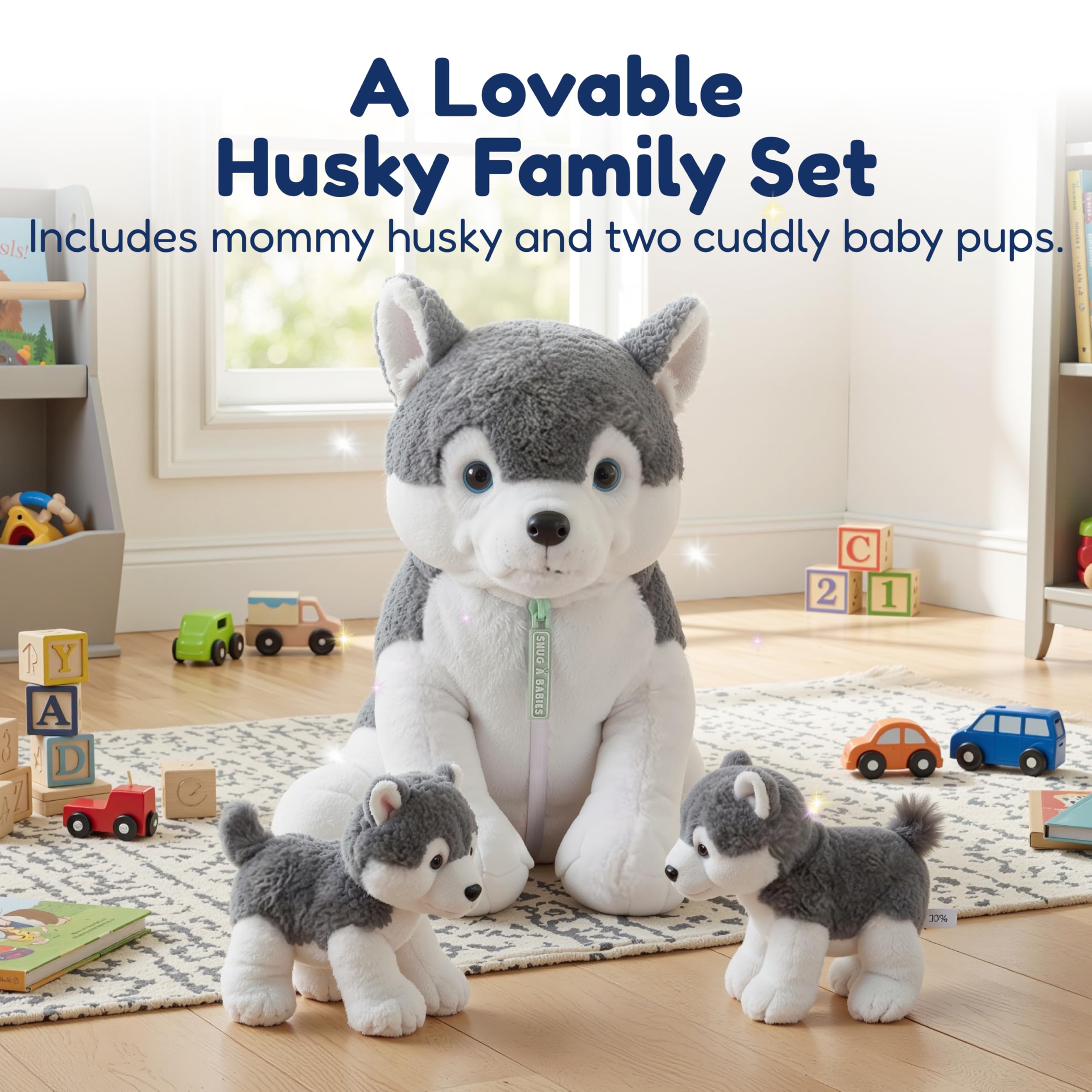 Gift-ready Snug A Babies husky plush for birthdays