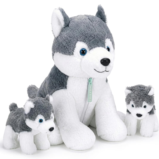Snug A Babies husky mommy with puppies plush for bedtime cuddles