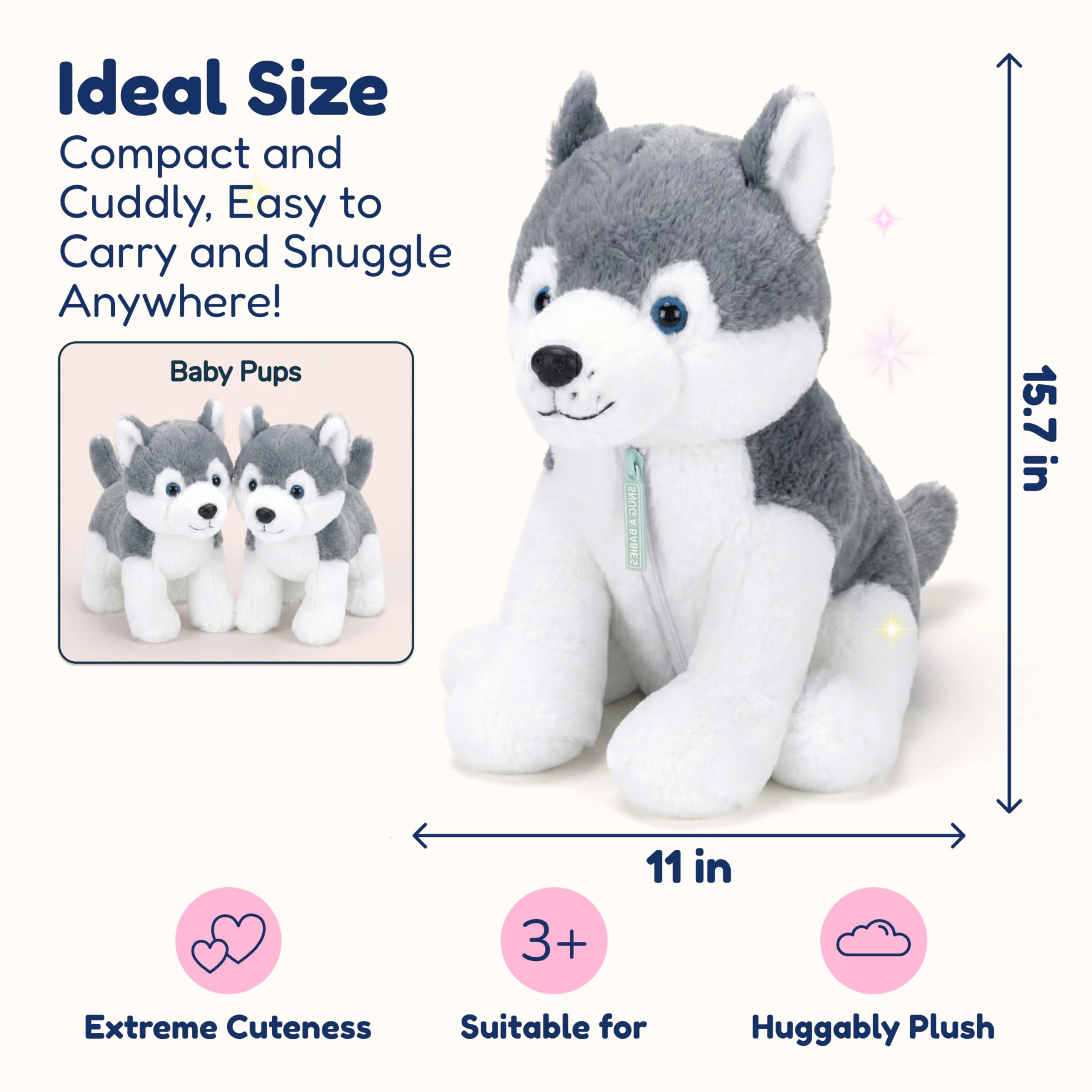 Soft Snug A Babies husky plush for travel and comforting hugs