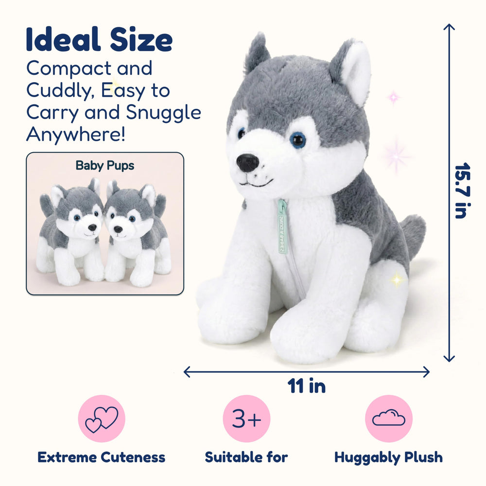 Soft Snug A Babies husky plush for travel and comforting hugs