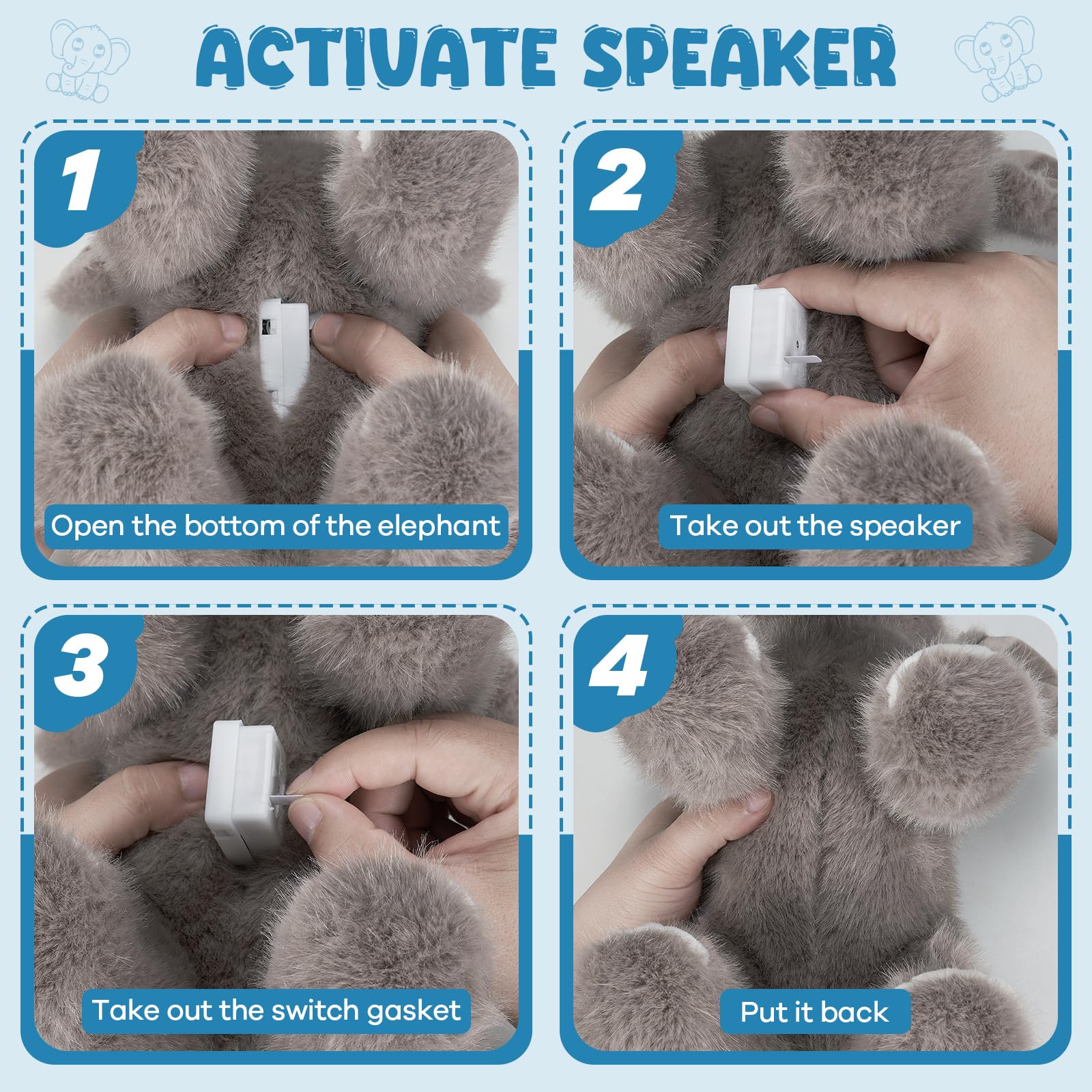 SnugBibble elephant decor-friendly plush suitable for shelves or desks.