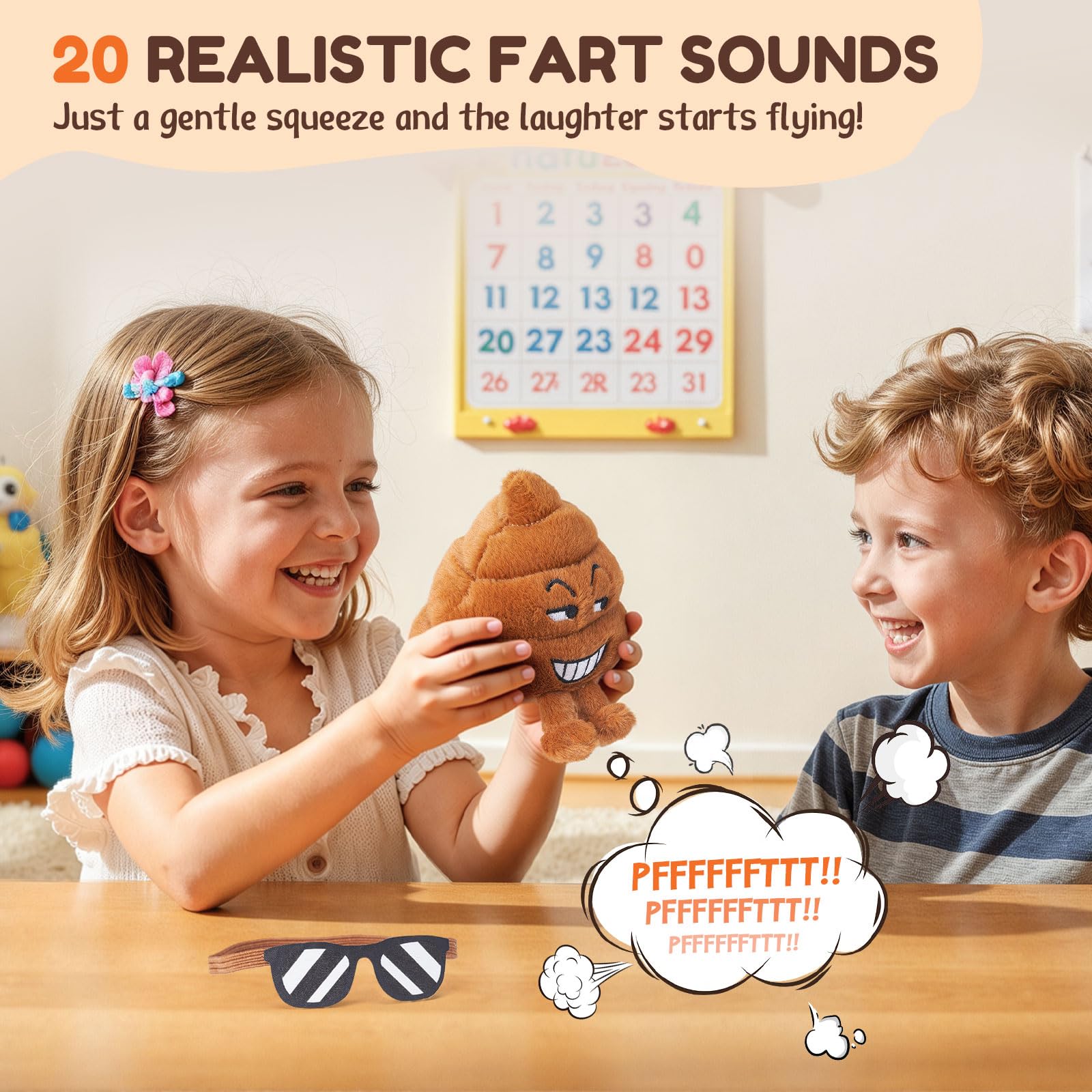 SnugBibble farting poop plush toy with sound buttons for instant laughs.