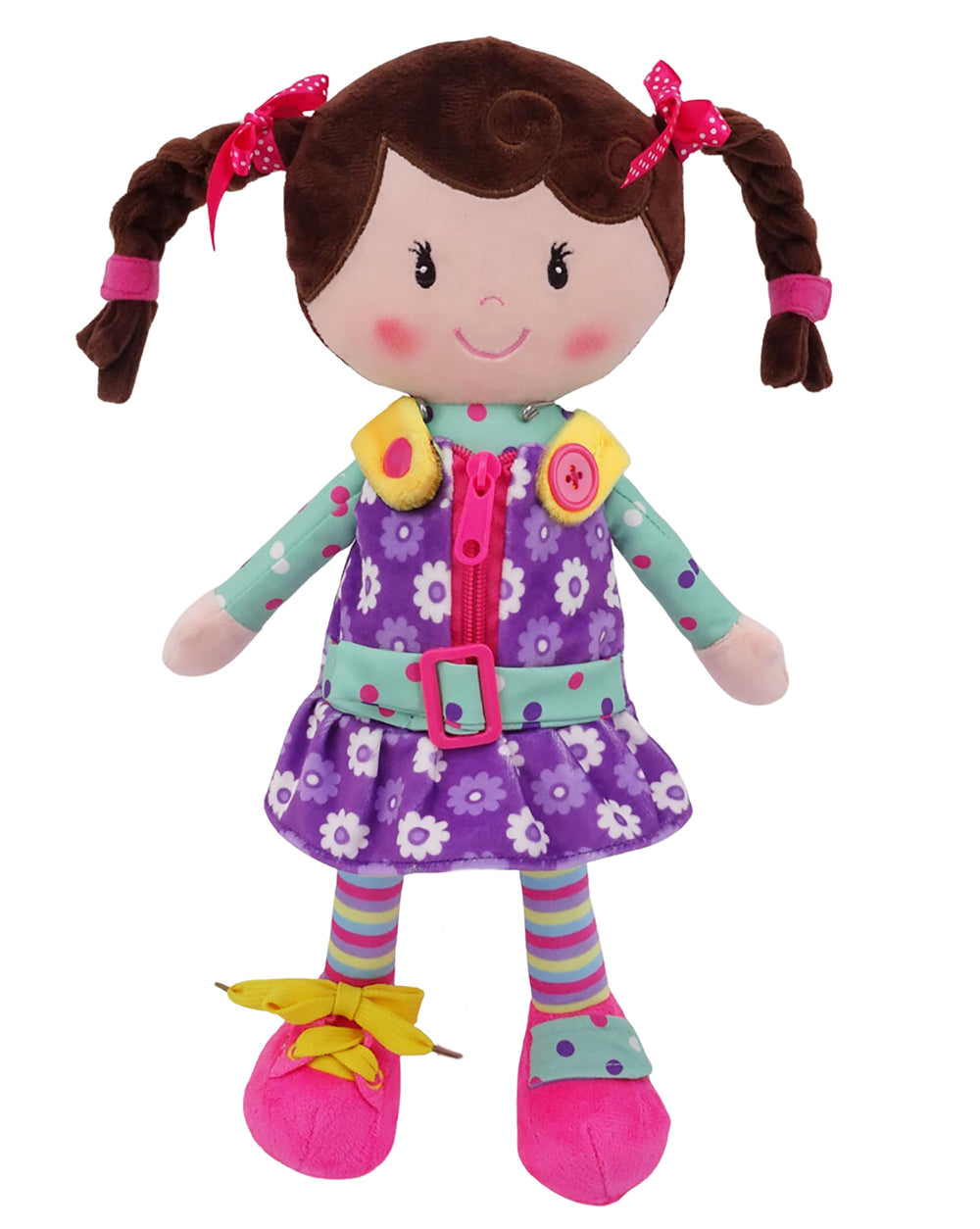Sugar Snap doll zipper practice helps toddlers build fine motor skills by Snuggle Stuffs